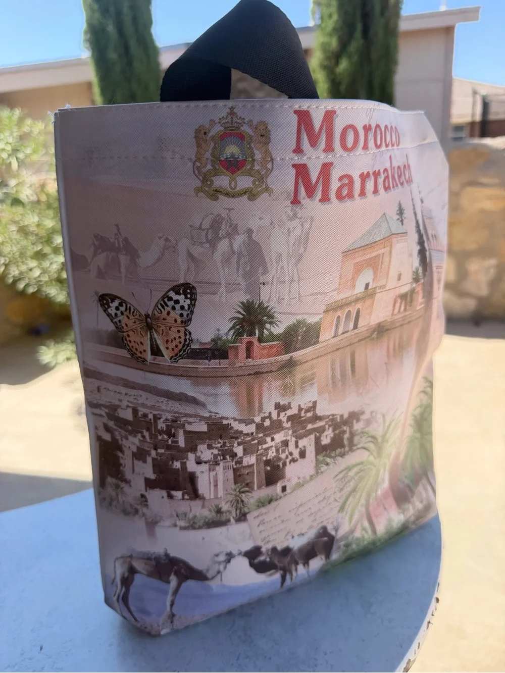 Morocco Marrakech Printed Canvas Tote Bag - Beige & Brown